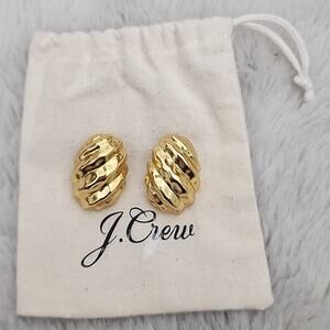 NEW J. Crew Textured Gold Oversized Oval Stud Earrings Titanium Posts BX850